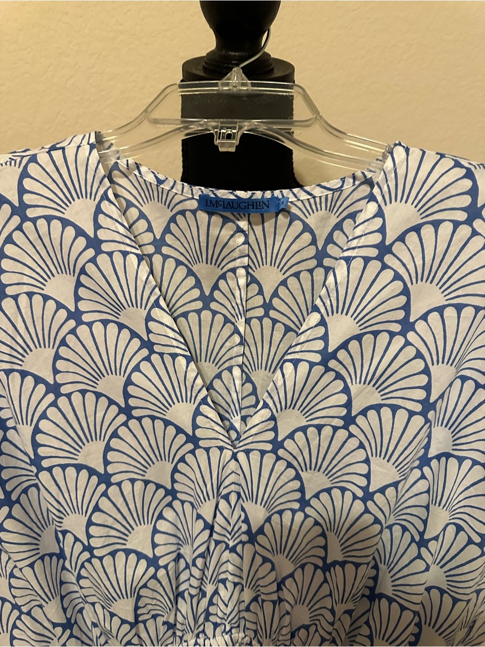 J. McLaughlin Etta Dress NWT size Medium Blue White Deco Shell Cotton Maxi - Picture 5 of 15
